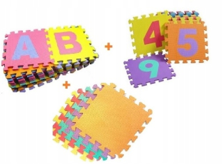 PUZZLE MAT pestré FOAM LISTY ČÍSLA 46 ks