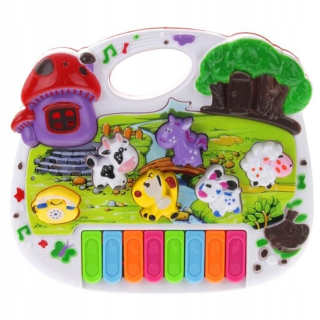 Pianinko zvieracie zvuky hrajúci hudbu na harmoniku