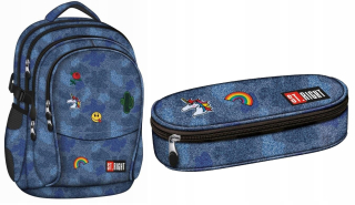 Školský batoh - Batoh +Cencil Case St. Haright BP01 Jeans a odznaky