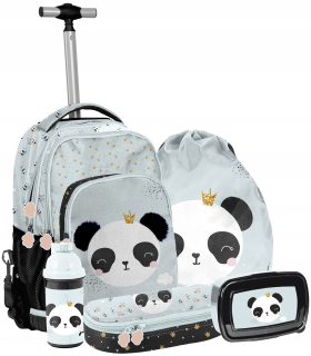 Školský batoh na kolieskach panda pre dievčatá