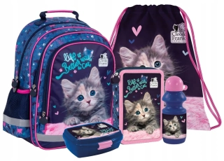 Školská taška, batoh - Schoolbag Backpack s mačkou pre dievča