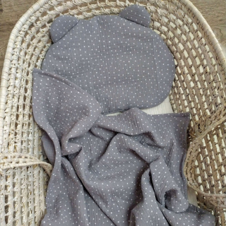 Detský vankúš - Plochý vankúš Miś Muslin Teddy Bear pre šedý kočík 25x35 KR