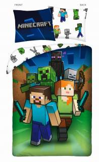 Detský set paplón, vankúš - Detská podstielka 140x200 Minecraft Zombie Cotton