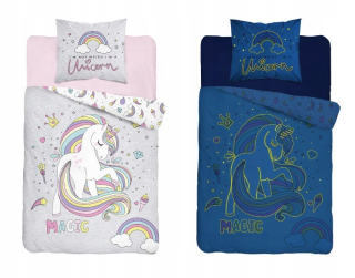 Detský set paplón, vankúš - Unicorn Unicorn Bedding 140x200 Svieti