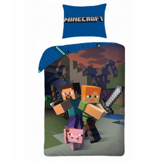 Minecraft - Posteľná bielizeň Minecraft 140x200 Steve Alex Pig licencie