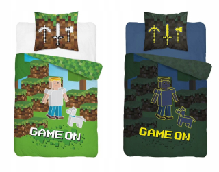 Detský set paplón, vankúš - Nízka podstielka 160x200 pre ventilátor hry Minecraft