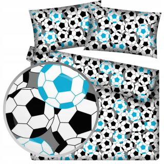 Detský set paplón, vankúš - Futbalová posteľná bielizeň s modrými loptičkami 160x200 cm
