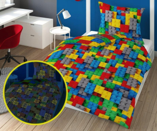 Detský paplón a vankúš - Posteľná bielizeň v tme 140x200 LEGO 3 bloky