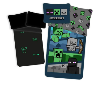 Detský set paplón, vankúš - Posteľná bielizeň v tmavom 140x200 Minecraft
