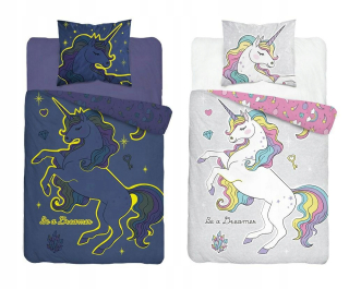 Detský set paplón, vankúš - Posteľná bielizeň v tmavom 160x200 Unicorn