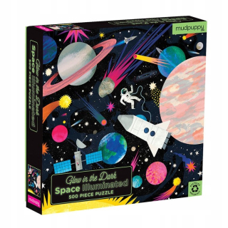 Rodinné puzzle žiariace v tmavom priestore