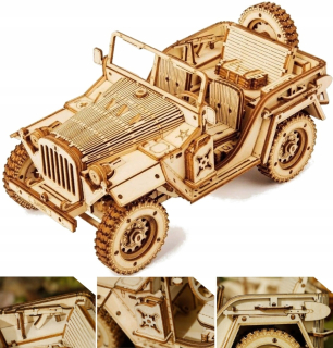 RoboTime Drevené Model Puzzle 3D Jeep Military