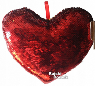 Detský dekoračný vankúš - Srdce červené vankúšové flitry darček na Valentína