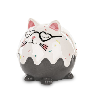 Detská pokladnička - Piggy Bank Cat s okuliarmi keramika 13 cm