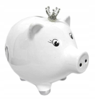 Detská pokladnička - Piggy Piggy Bank White and Silver 14,5x17x12cm 145725