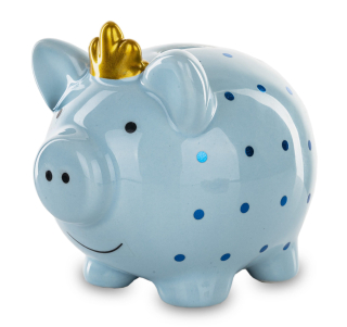 Detská pokladnička - Piggy Bank s korunou modrý porcelán