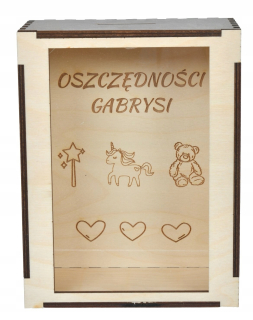 Detská pokladnička - Skarbon s menom drevenej gravírskej prasiatky