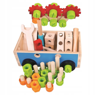 BOX drevené kocky TOOLS NUTS skrutky