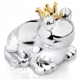 Detská pokladnička - Strieborná figurína Piggy Bank Frog żabka na darček