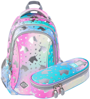 Školský batoh - Batoh St.right+Cencil Case Ombre Unicorn-5112