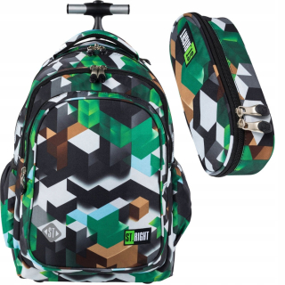 Školská taška, batoh - St.Right School Batchpack na kolesách Pixel Ceruzkový prípad