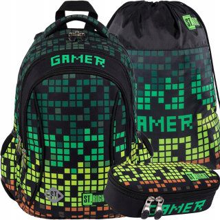 Školský batoh - St.Right Backpack School Bag 2in1 Pixele Game