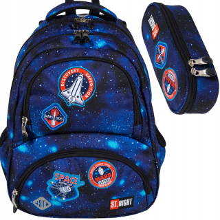Školská taška - batoh, set, zostava - St.Right School Batchpack Set Schoolbag Kosmos