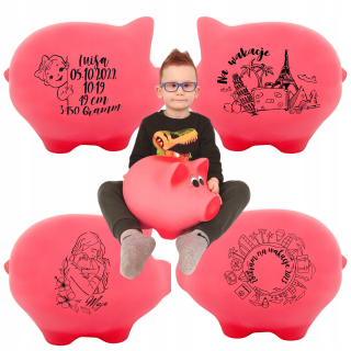 Detská pokladnička - Pigggy Bank Giant Pink + váš nápis (SK1)