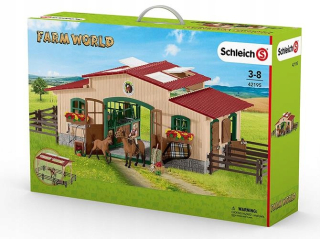 Postavička - Schleich Farm World 42195 Stabilný s koňmi a pristúpením.