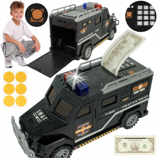 Detská pokladnička - SEJF Pankone Auto polícia pre mince Pin BankNotes