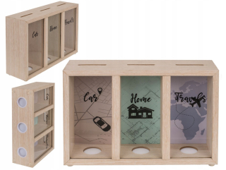 Detská pokladnička - Tri -Časť Piggy Bank Car Home Travels Wooden