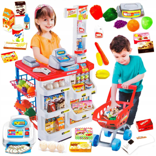 Obchod supermarket pokladničný búdka pre deti + kôš