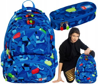 Školská taška, batoh - St.Right School Batchpack BP-07 Bloky blokuje puzdro na ceruzku