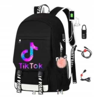 Školská taška, batoh - TIK TOK SCHOOL BACKPACK USB PADLOCK LIGHT