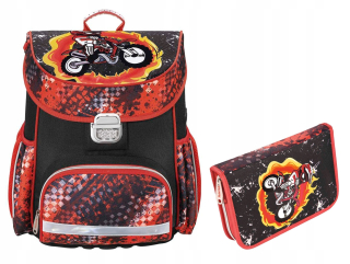 Školská taška, batoh - Schoolbag Motor Hama s puzdrom na ceruzku