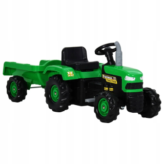 Detský traktor s pedálmi a prívesom, zelená