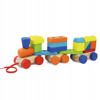 Wine Drevený vlak s Building Blocks Building Pull