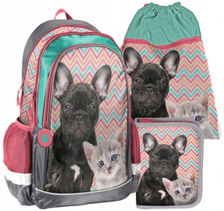 Školský batoh - Layette School Set Girl Dog Cat A4