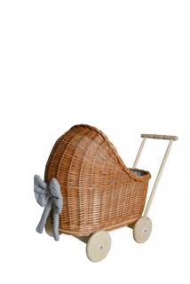 Wicker vozík pre bábiky Natural Pachacz + lôžkoviny