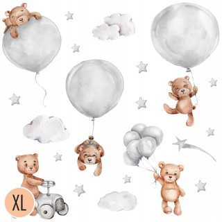 Destké samolepky - XL steny nálepky Teddy Bear Balloons Car 100x100 cm