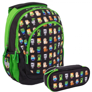 Školská taška - batoh, set, zostava - Sada 2 el. BACKPACK CUBER CASE MINECRAFT znaky