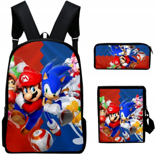 Školská taška - batoh, set, zostava - 3D sada batohu ceruzkou Case Bag Super Mario Sonic
