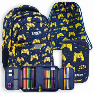 Školský batoh - 3in1 Set batoh ceruzka na ceruzku vrecká na zálohovanie hernej podložky