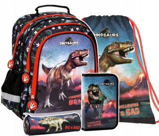 Školský batoh - Sada 4 El. Batoh ceruzky vrecká dinosaury