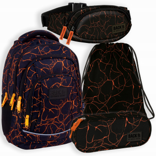 Školský batoh - Set 4in1 batohový batoh ceruzky puzdro obličky zálohy lávy