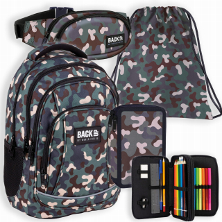 Školský batoh - Set 4in1 batohový batoh ceruzka s taškou obličky späť camo