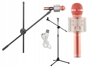 KARAOKE MIKROFÓN SET IN PINK BT WS858 + statív