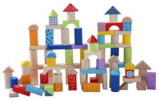 Stavebnica - Sadou drevené kocky 50ks v vedre ECOTOYS