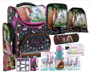 Aktovka - Sada koní 12W1 Schoolbag ceruzka Case Bidon Sack