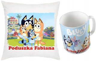 Detský vankúš - Nastavte hrnček a vankúš modré modré psy + meno
